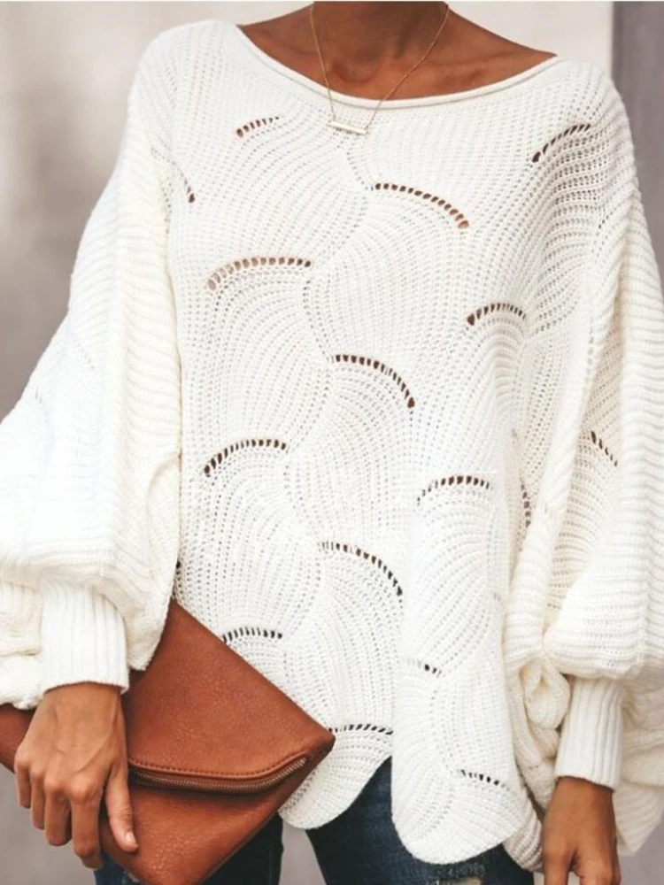 

Loose Hollow Out Knit Tops Sweaters 2025 Fall Winter New Oversized Sweaters Women Batwing Sleeve Cozy Sweaters Knitted Pullovers