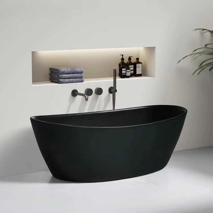 Hot Sale Boat Shape Soaking Bathtub Freestanding Hot Tube in Matte Indoor Acrylic Black Bathtub Foshan Factory Price