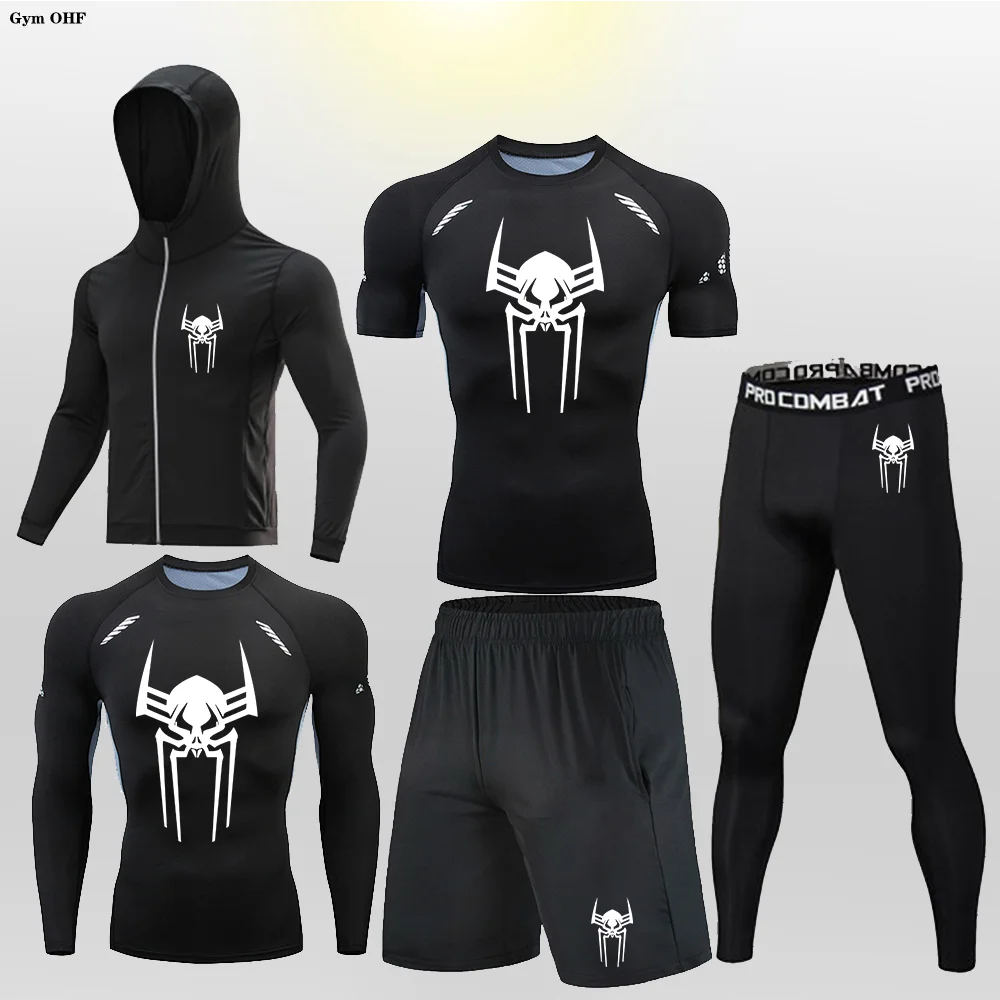 Men's High Quality Skull Spider Sports T-Shirt Set Running Fitness Gym Quick Drying Spider Series Boxing Taekwondo Super Hero