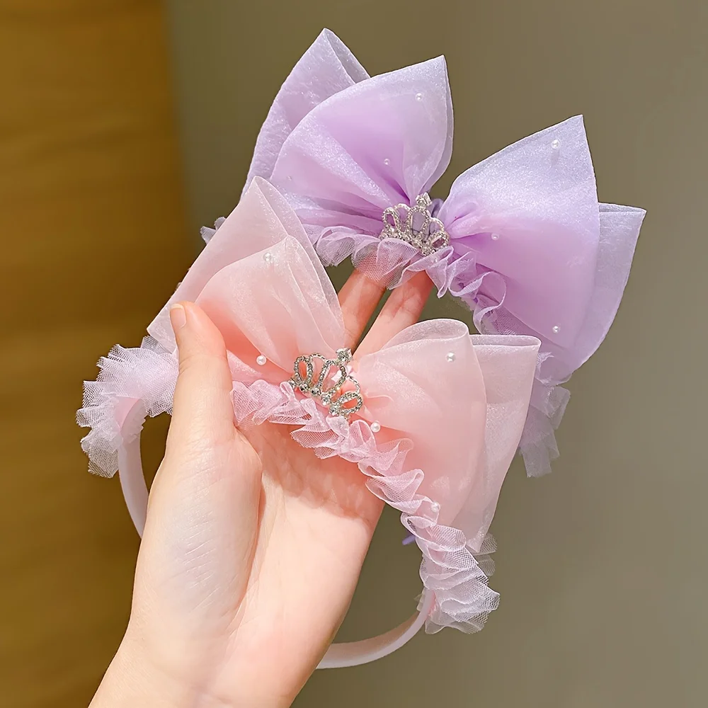 1/2 pieces of sweet crown headband, super fairy kidsren\'s cute bow lace headband hair accessories, little princess super cute he