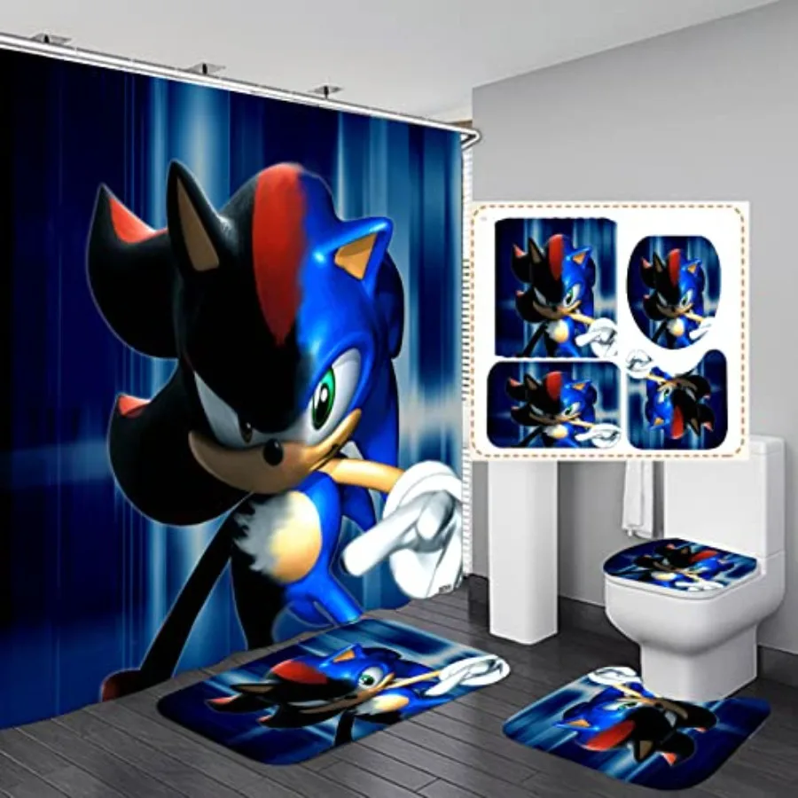 

Набор для ванной Super Sonic из 4 предметов: занавеска для душа, чехол на крышку унитаза и нескользящий коврик для ванной, прочные и водонепроницаемые, для ванной комнаты
