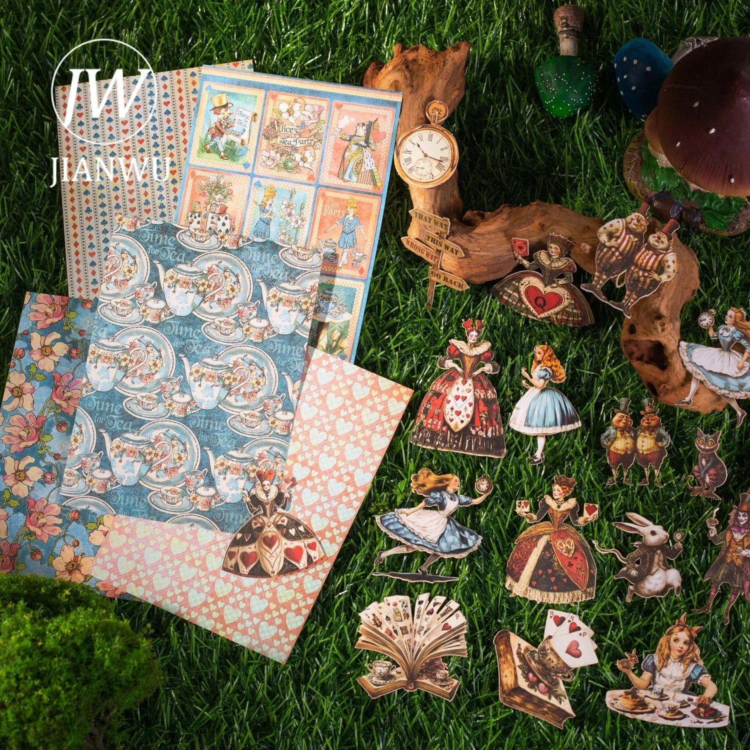 JIANWU Alice's Theater Series Vintage Character Flower Landscaping Collage Decor Material Creative DIY Junk Journal Stationery