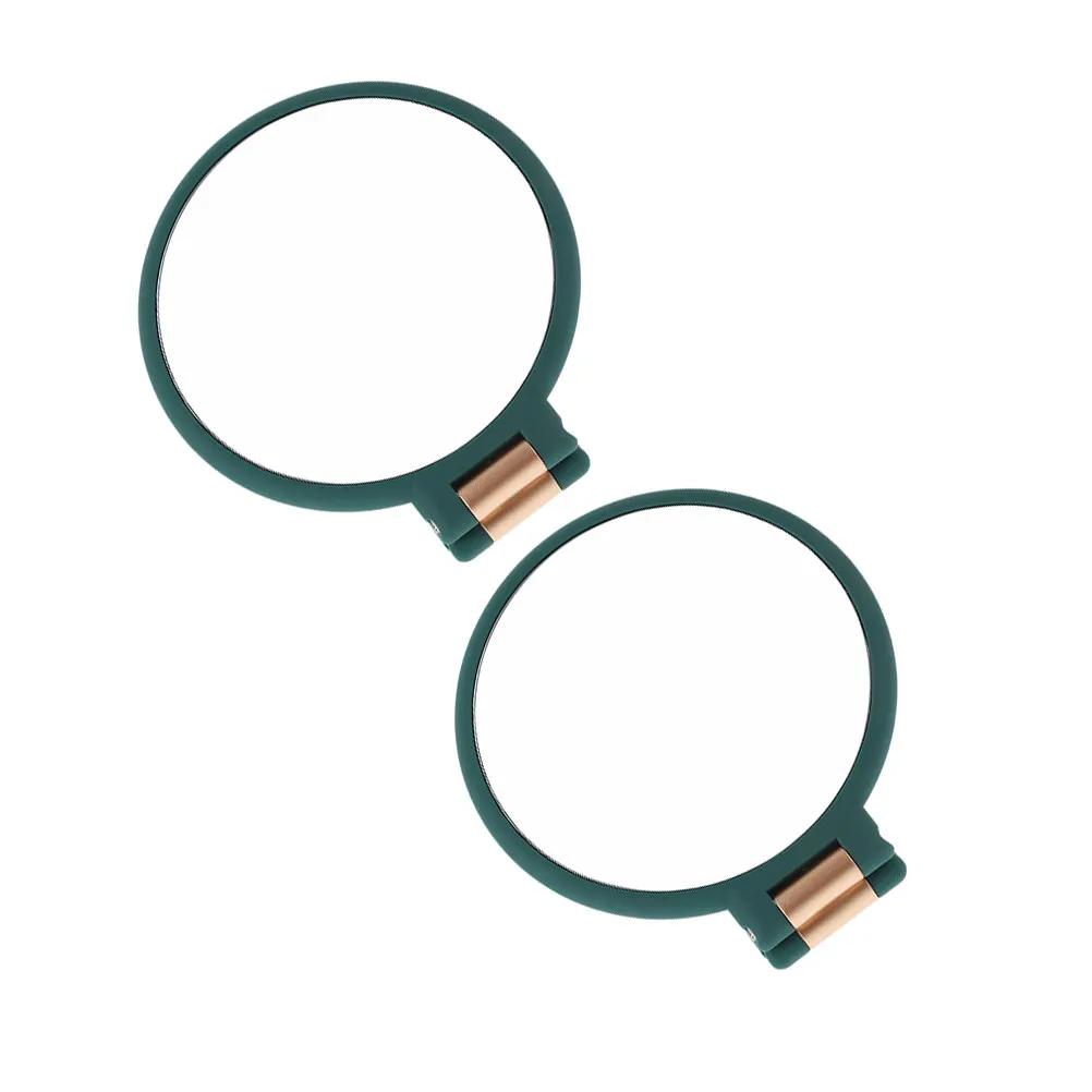 2Pcs Stylish Green Double Sided Makeup Mirror 15X Magnifying Handheld Portable Compact Travel Mirror for on-The-Go Touchups