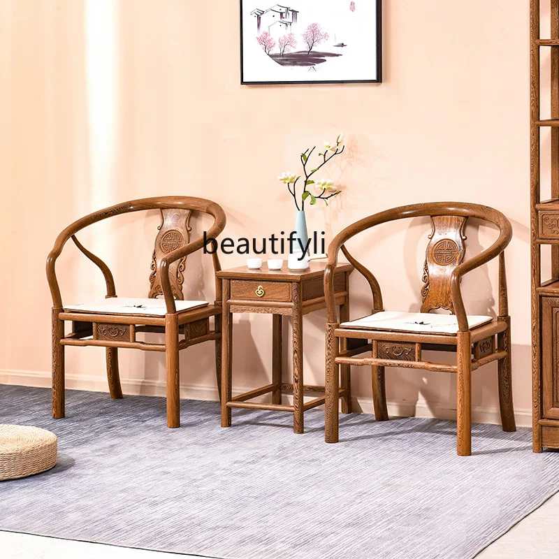 

Three-piece set of armchairs, household antique Chinese-style solid wood Taishi meeting chair, mahogany leisure chair