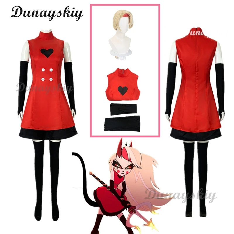 

Костюм для косплея Чарли морнинстар, красная униформа, искусственный парик, аниме, Хэллоуин, платье принцессы Чарли