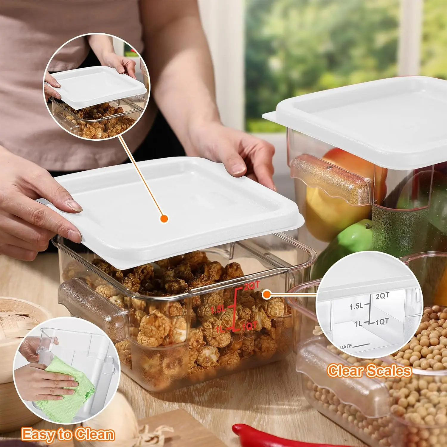 

8 Pcs Food Storage Container with LidsClear Commercial Containers with Scales Handles for Home Restaurant Kitchen Food Storage