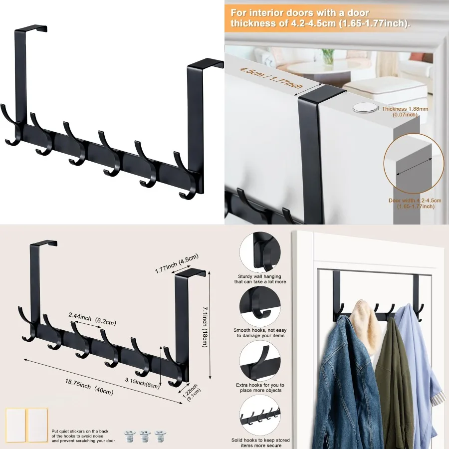 

Прочные крючки над дверью с 12 большими вешалками для полотенец для ванной комнаты, спальни и кухни Прочная дверная вешалка-органайзер для Maximum