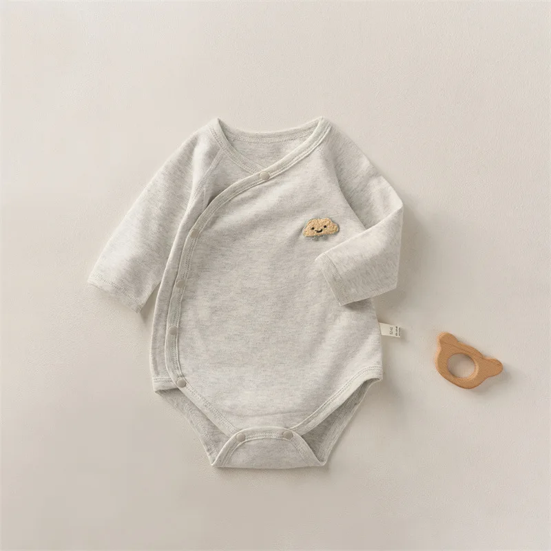 

New Newborn Baby Clothes Cotton Solid Color Cartoon Long Sleeved Double Layer Jumpsuit for 0-1 Years Boys Girls