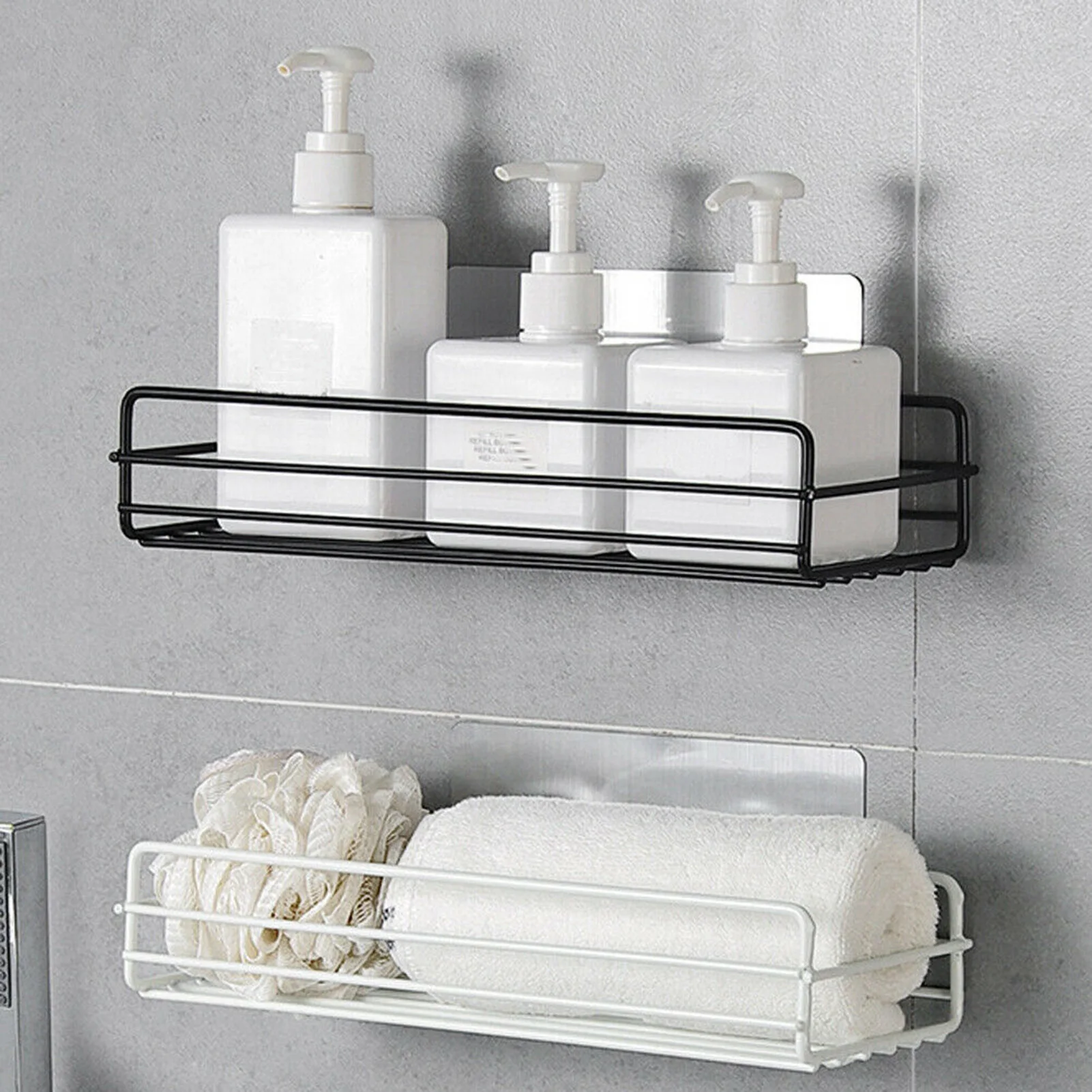 Wall-Mounted Bathroom Rack Hollow Out Design Iron Storage Shelf for Bath Supplies Kitchen Accessories