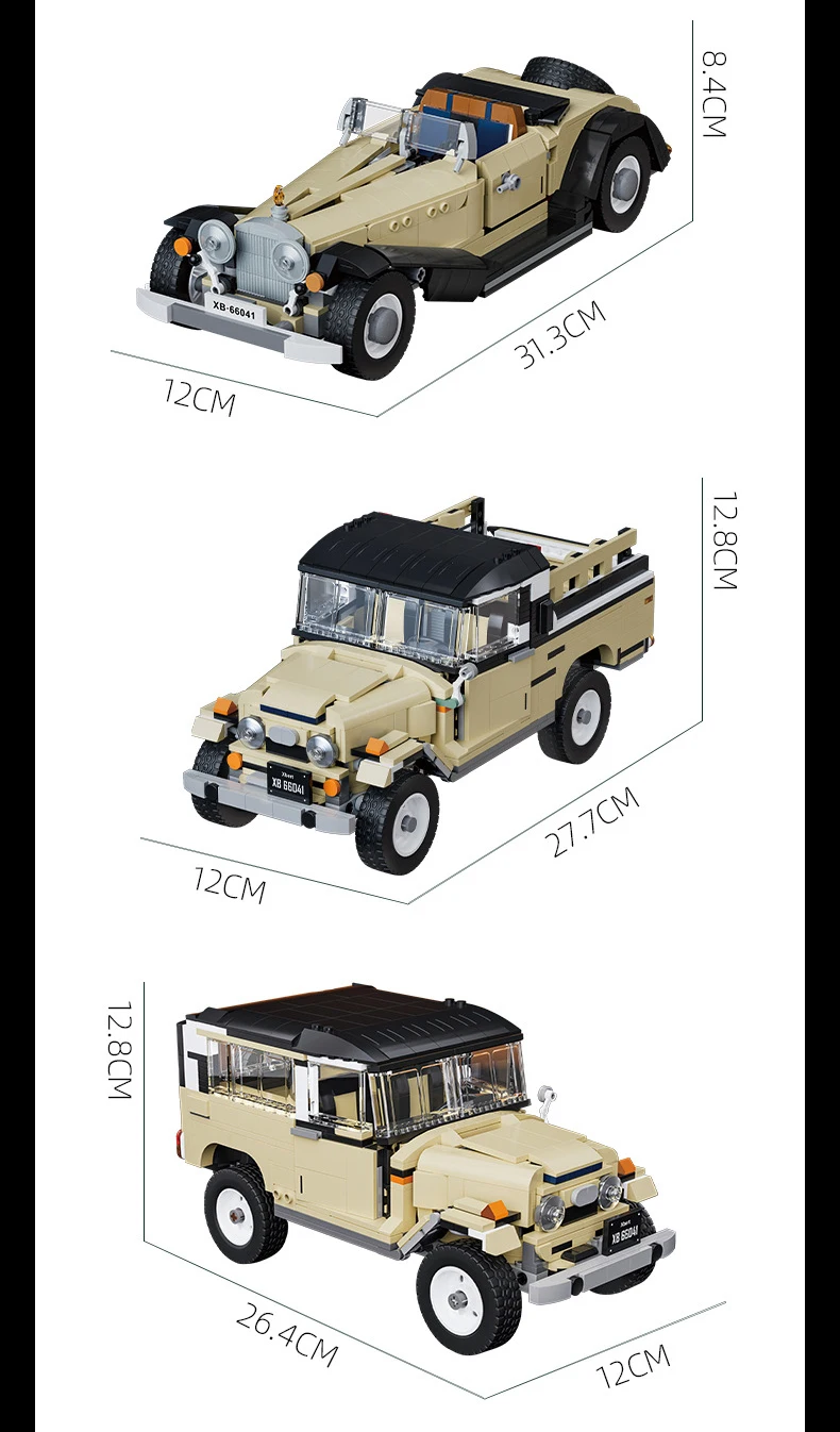 3IN1 Benz 500K Vintage Sportwagen-Bausteinset, klassischer Roadster, Fahrzeug-Baustein, ORV-Pickup-Truck, Spielzeug-Sammlung, ideal als Geschenk – Detail 8