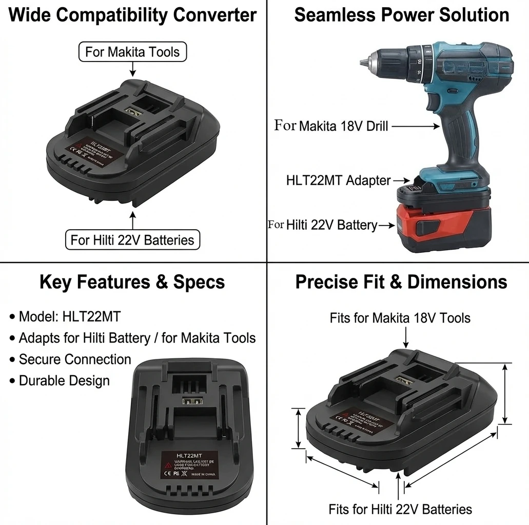 

HLT22MT Battery Adapter for Hilti to for Makita 18V Tools Converter for Hilti 22V B22 Battery to for Makita 18V Power Tools