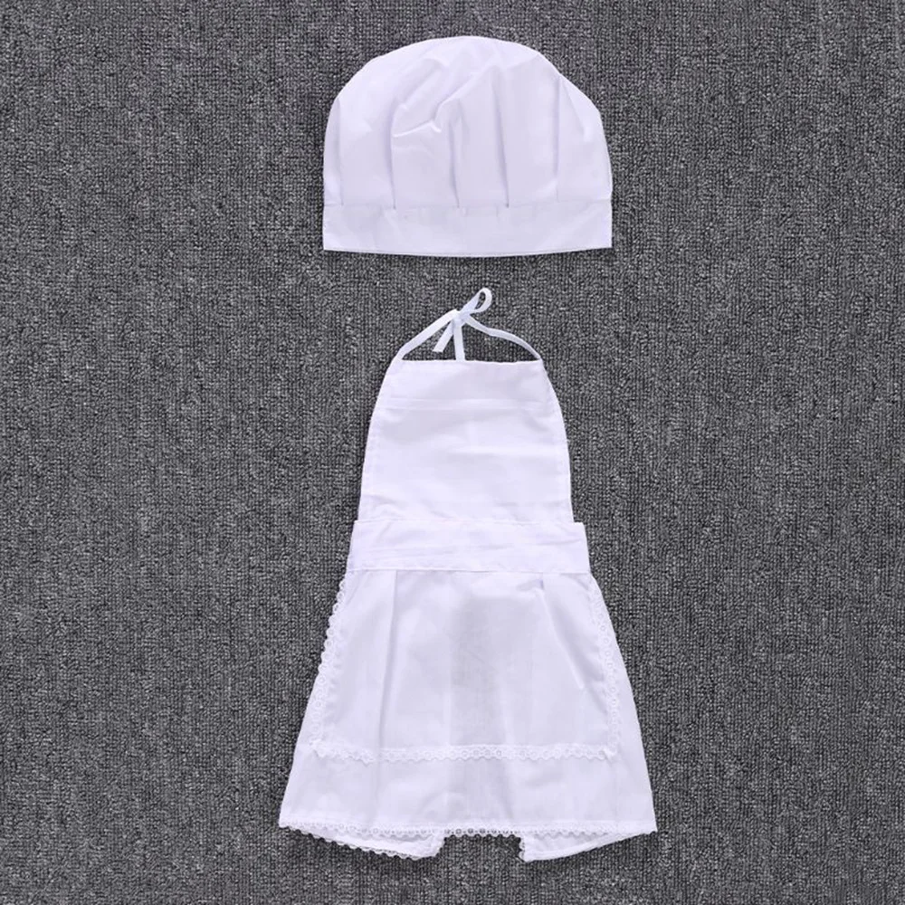 Cute Baby Chef Apron&Hat For Kids Costumes Cotton Blended Chef Baby White Cook Costume Photos Photography Prop Newborn Hat Apron