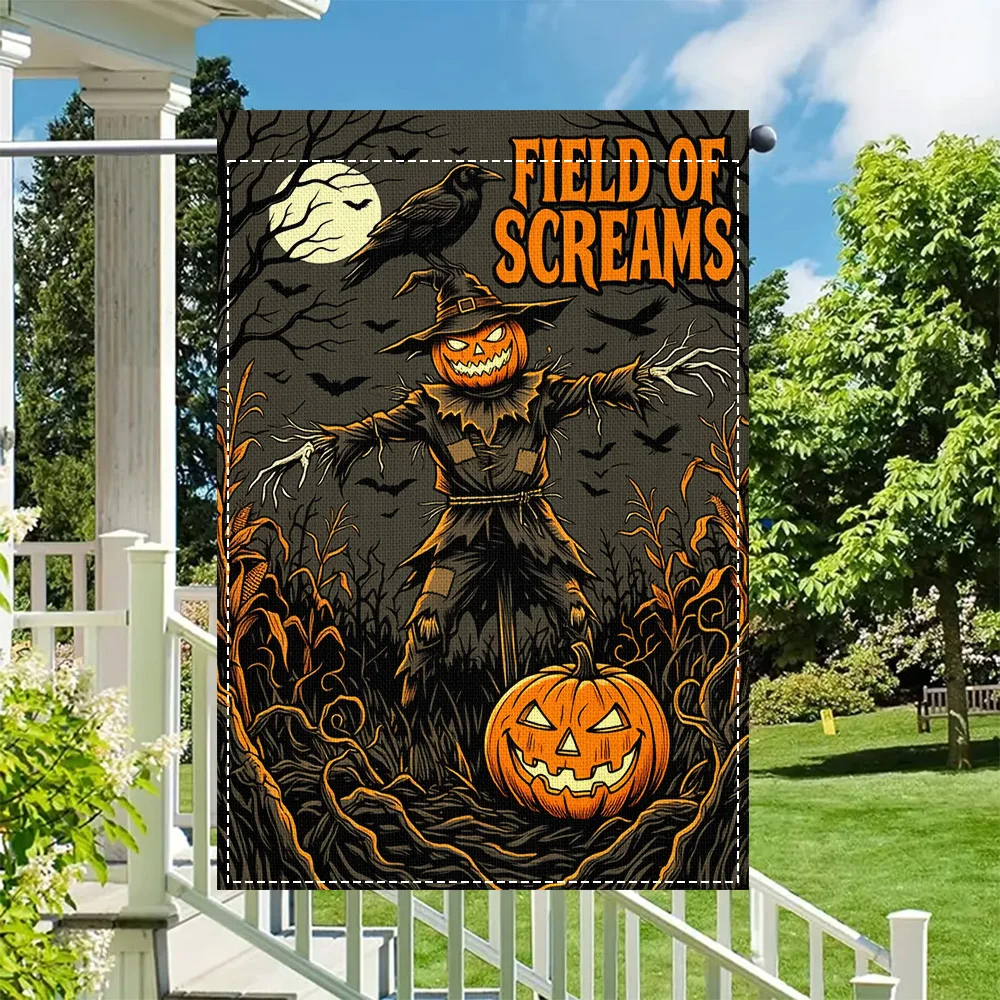 1PC Screaming Scarecrow Garden Flag, Reversible Print, Halloween Pumpkin Garden Decoration, Perfect for Outdoor Seasonal Decorat