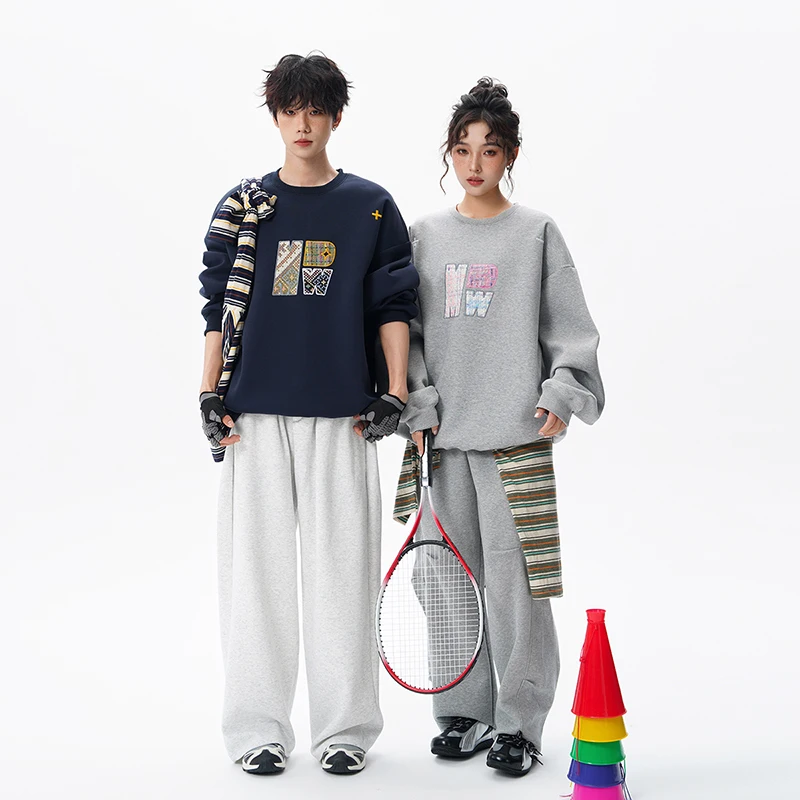 

Пуловер с круглым вырезом и вышитыми буквами, модная толстовка с капюшоном, спортивная футболка в стиле ретро, универсальный модный свободный универсальный топ для пар