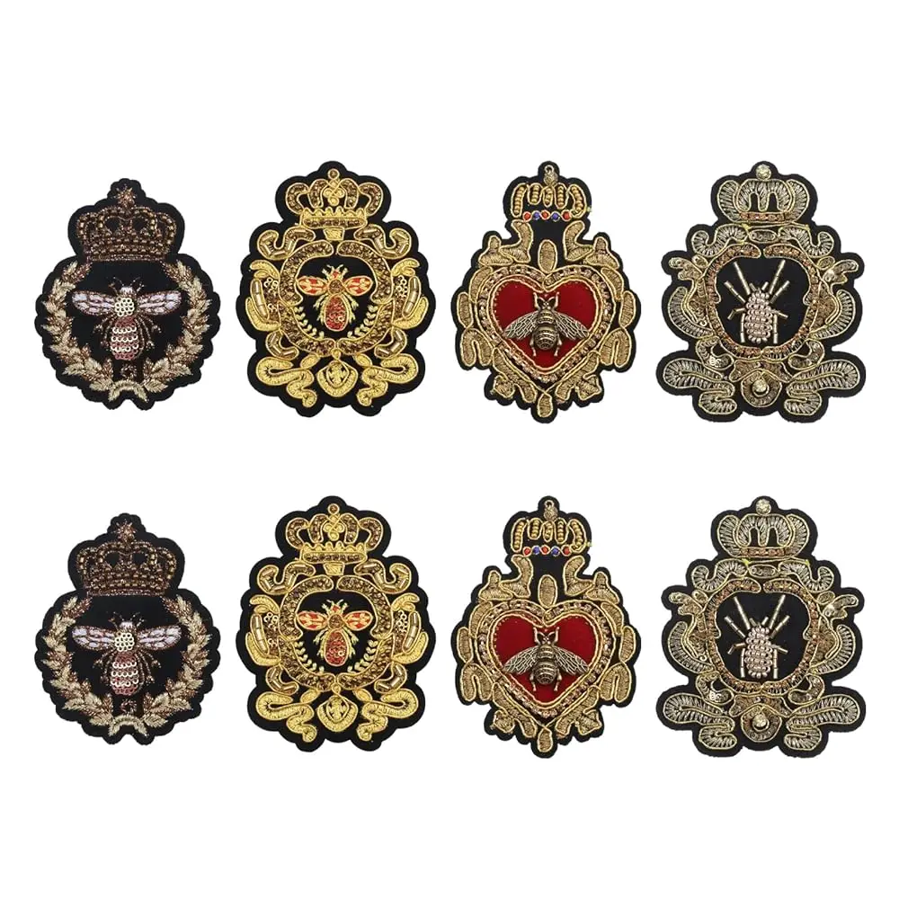 

8Pcs Crown Bee Embroidered Applique Patches 4 Style Gold Badge Patch Sew on Emblem Cloth Decorations for Sewing Jackets Jeans