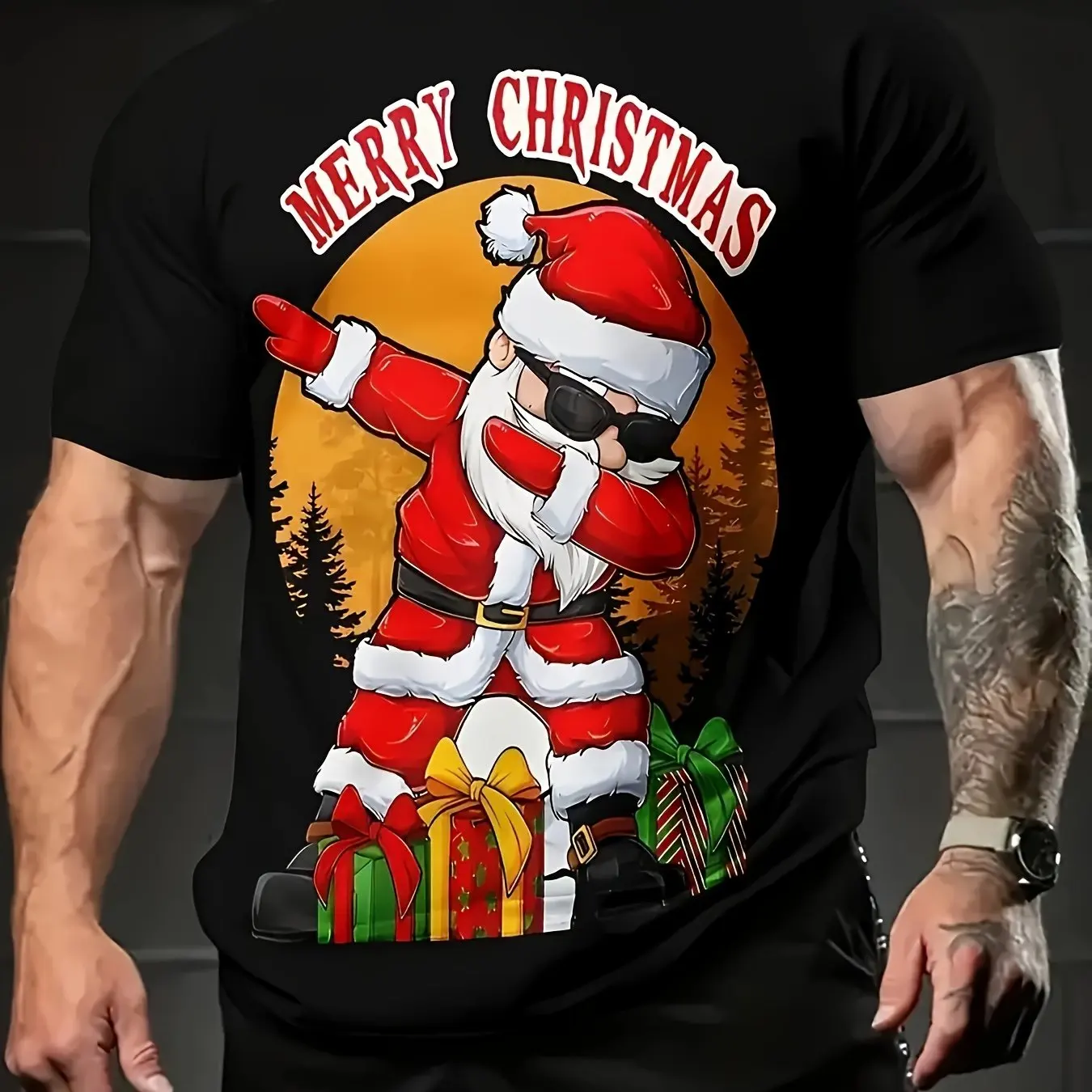 Men's Christmas Printed T-shirt - Soft and Comfortable Crew Collar T-shirt Short Sleeve Casual S Stylish Personalized Summer Wea