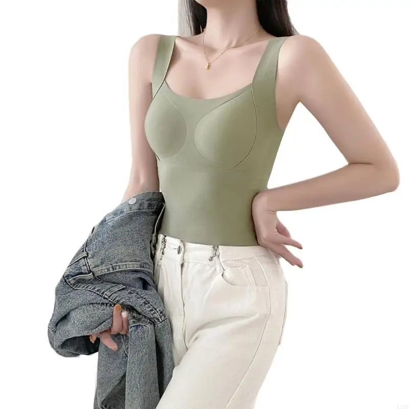 

L38E Tanks Top with Built In Bra Crop Top Sleeveless Camisole Padded Tanks Tops Vest