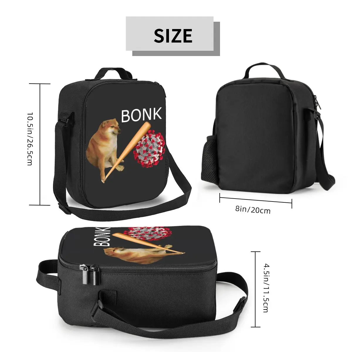 Cheems Virums Bonk Lunch Bag Isolado para Escola e Escritório, Shiba Inu Dog Memory, Cooler térmico à prova d'água Bento Box, Mulheres e Crianças