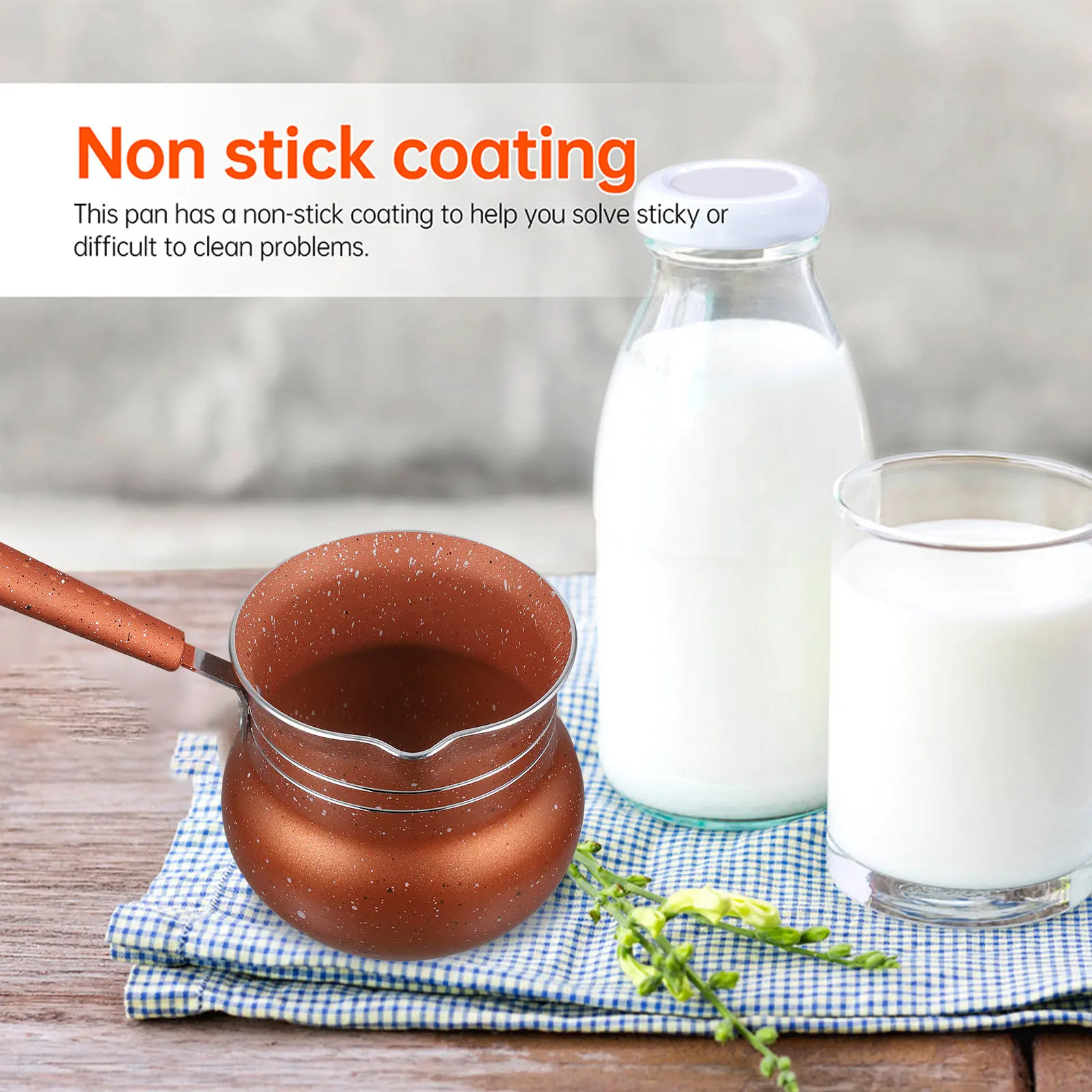 

Milk Pot Nonstick Saucepan Kitchen Cooking Pan Heat Resistant Milk Heating Pot Ergonomic Handle Spout Design for Home Office