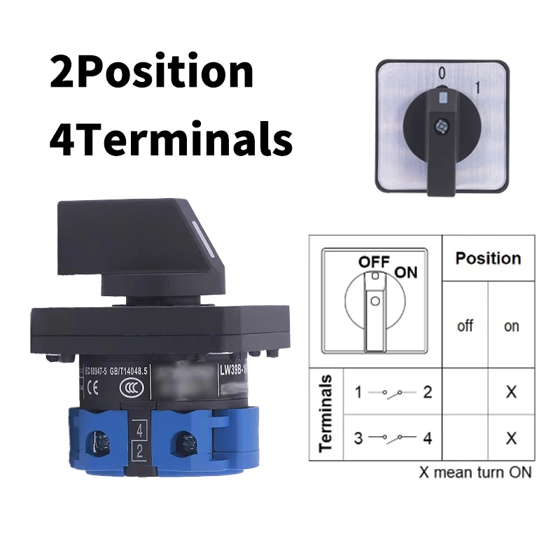 

LW28-20A Electric 2Position 4 Terminals Rotary Cam Changeover Switch 550V 20A