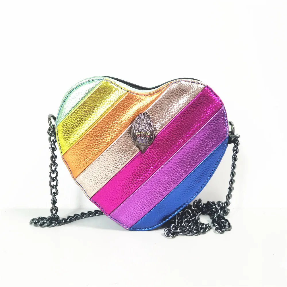 

2023 New Arrival Heart Shape Rainbow Women Cross Body Bag Colorful PU Handbag For Christmas Gift