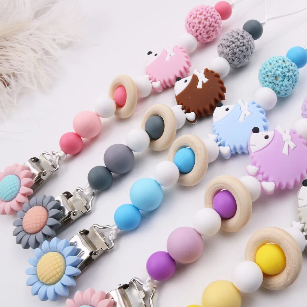 Baby Pacifier Clip Chain Food Grade Hedgehog Silicone Beads Infant Pacifier Holder Nipple Chain Gift