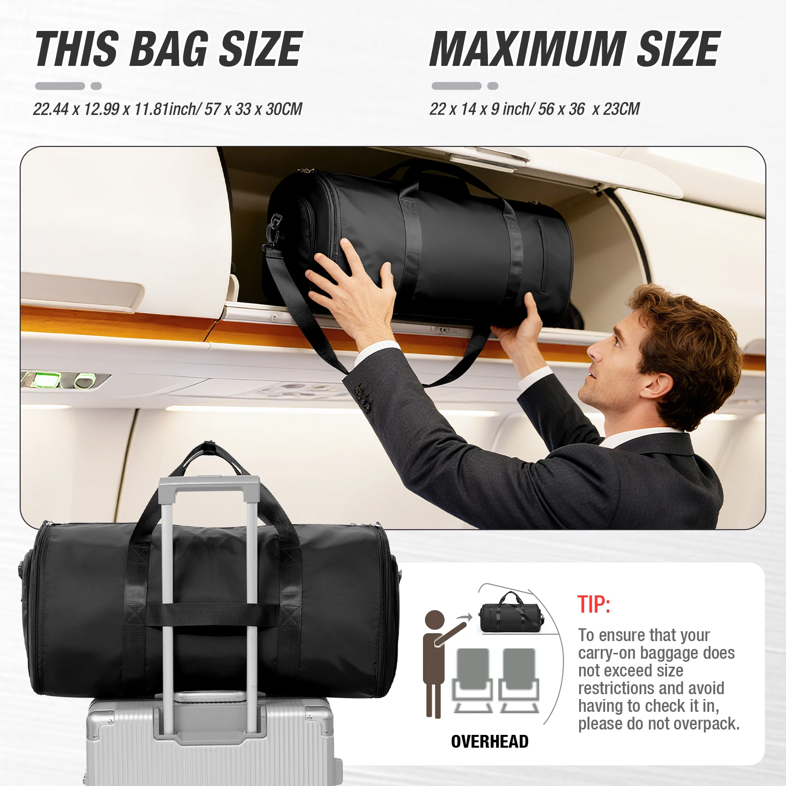 Tas Duffel Lipat Multifungsi untuk Perjalanan - 2-in-1 Organizer Jas Gantung & Tas Koper Jinjing untuk Perjalanan Bisnis