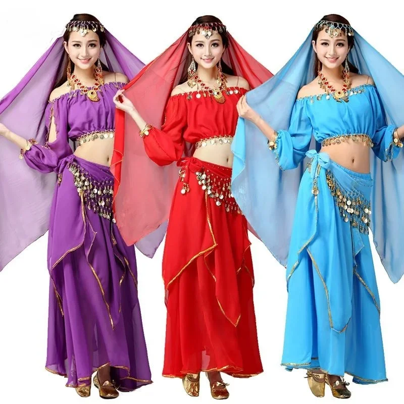 oriental belly dance costume set professional bollywood dress indian sari bridal women top skirt chiffon bellydance perfomance