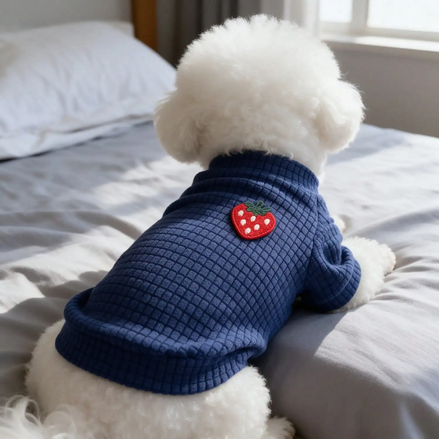 1 Stück Erdbeer-Stickerei Waffelstrick T-Shirt für Haustiere/Hunde – Detail 2
