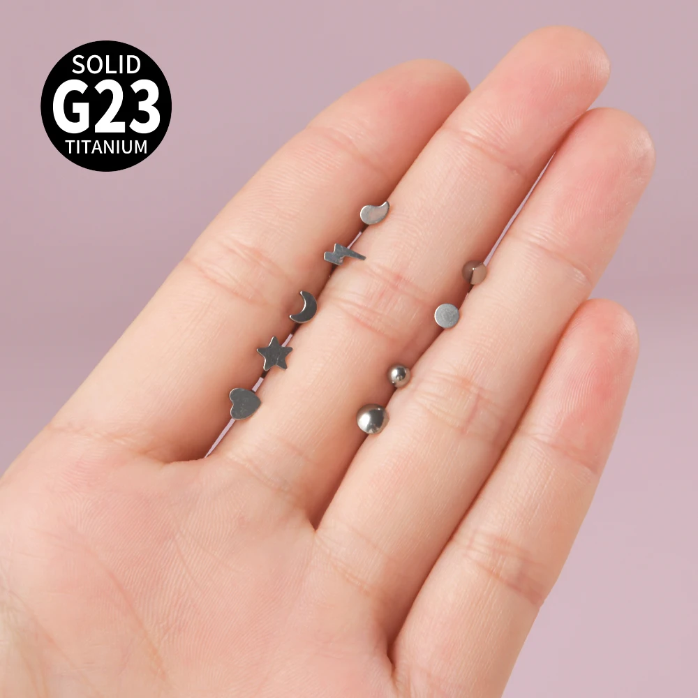 1PC G23 Titanium Heart Ear Tragus Cartilage Piercing Lightning Labrets Lip Stud Ring Ball Lobe Earrings Body Piercing Jewelry