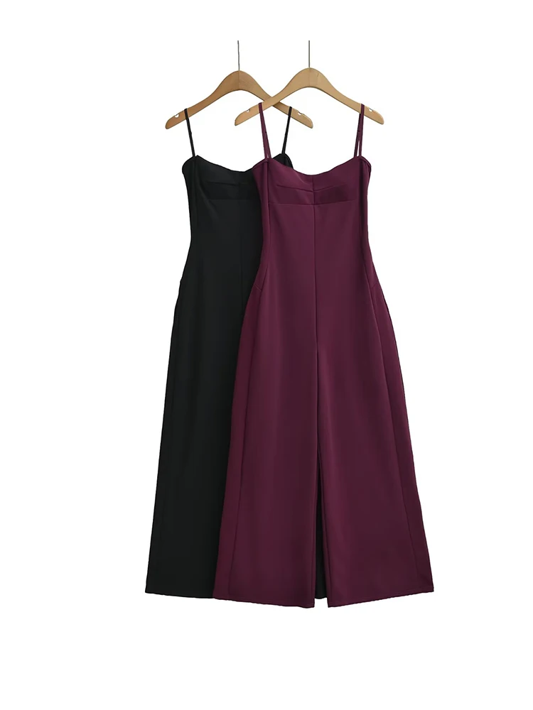

Women Spaghetti Strap Wide Leg Jumpsuit Summer Sweetheart Neck Form-Fitting Jumpsuits