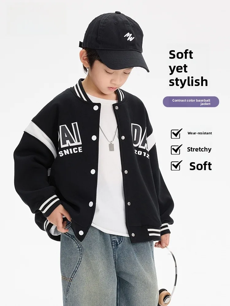 Boys' Baseball Style Jacket Autumn Collection Children's College Wind Korean Version Cotton Polyester Blend Wear Resistant