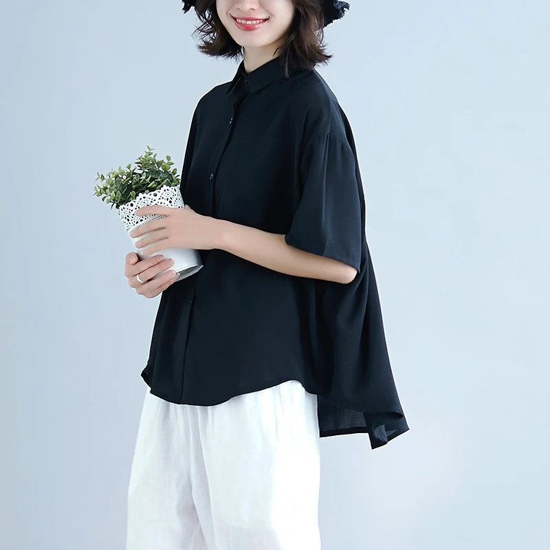 

Лето 2023, женская свободная футболка больших размеров на пуговицах, черная повседневная футболка Ne, топ для полных сестер, поездок на работу, сле