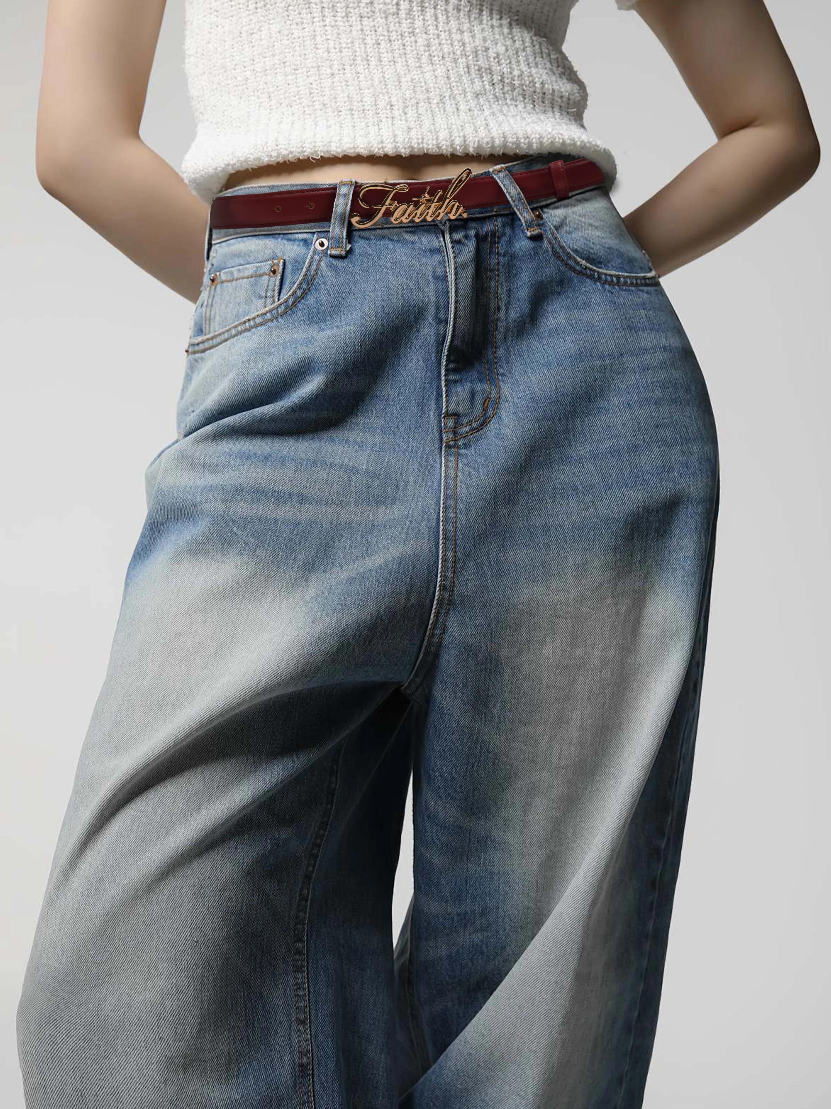 Women's Belt with Adjustable Luxury Signature Buckle Design, for Jeans & Dresses, Y2K Style Soft Comfortable Waist Belt