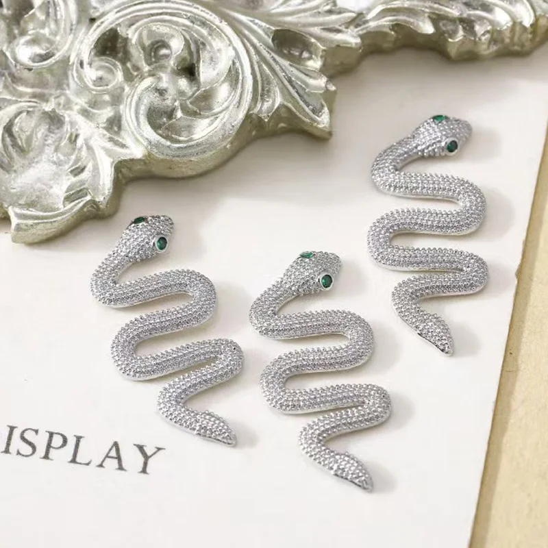 10pcs 3D Silver Snake  Nail Charms Metal Alloy Snake Nail Art Rhinestones Manicure Jewelry For DIY  Decoration