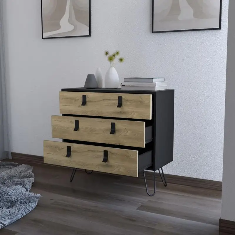 Modern Dresser with 3 Drawers and Hairpin Legs, Stylish Design for Bedroom or Living Room Furniture
