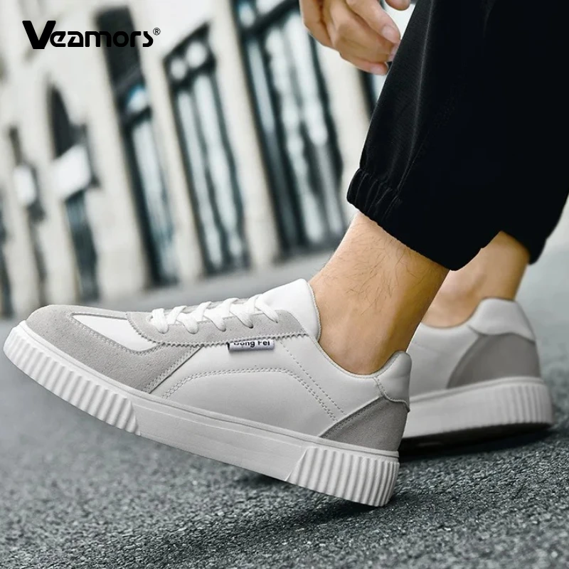 

Fashion PU Leather Women's Board Shoes Breathable Men's White Shoes Unisex Lace-up Non-slip Casual Running Sports Shoes