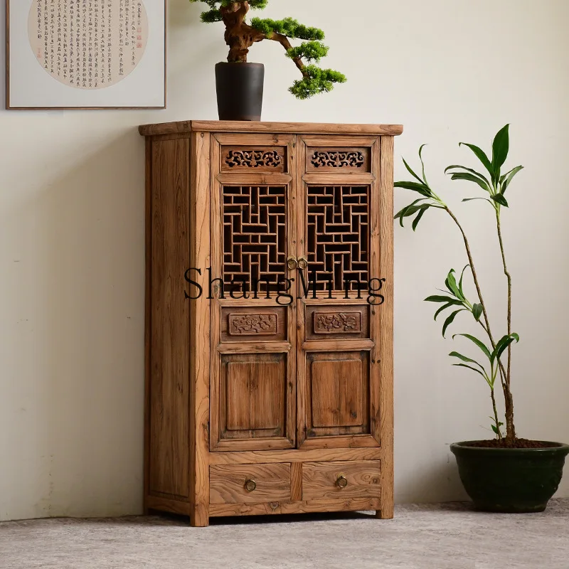 

ZYY all solid wood dining side locker weathered old wood storage cabinet Chinese antique tea room tea side locker