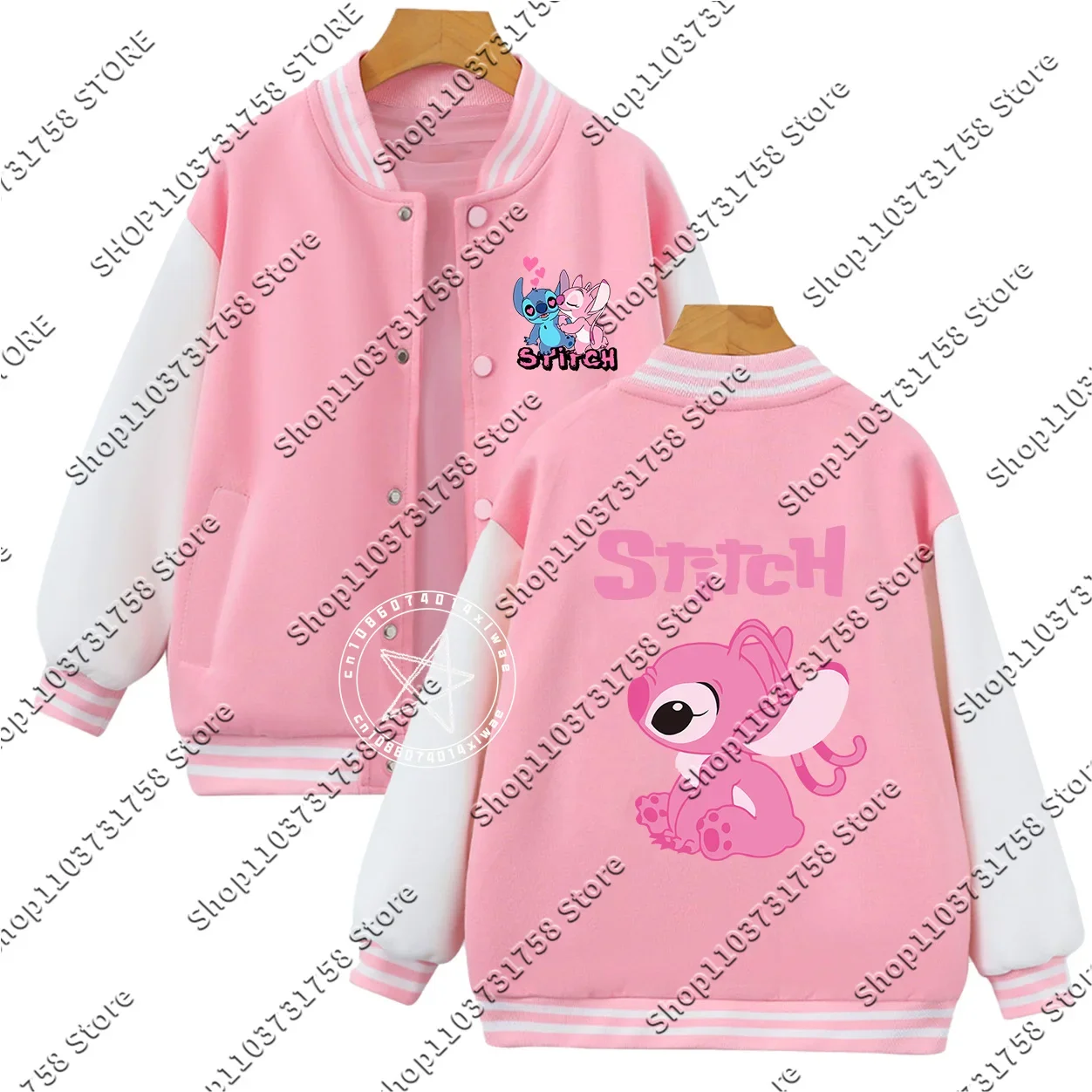 2025 Stitch Kids Disney kawaii Simple Printed Boys Girls Baseball Uniform Fall/Winter Padded casual coat for teens ages 2-14