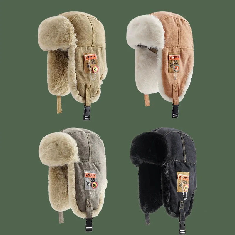 Bomber Hat Men Women Thick Warm Russian Ushanka Fur Hat Fashion Male Female Winter Hat Black Grey Earflap Ski Russian Cap