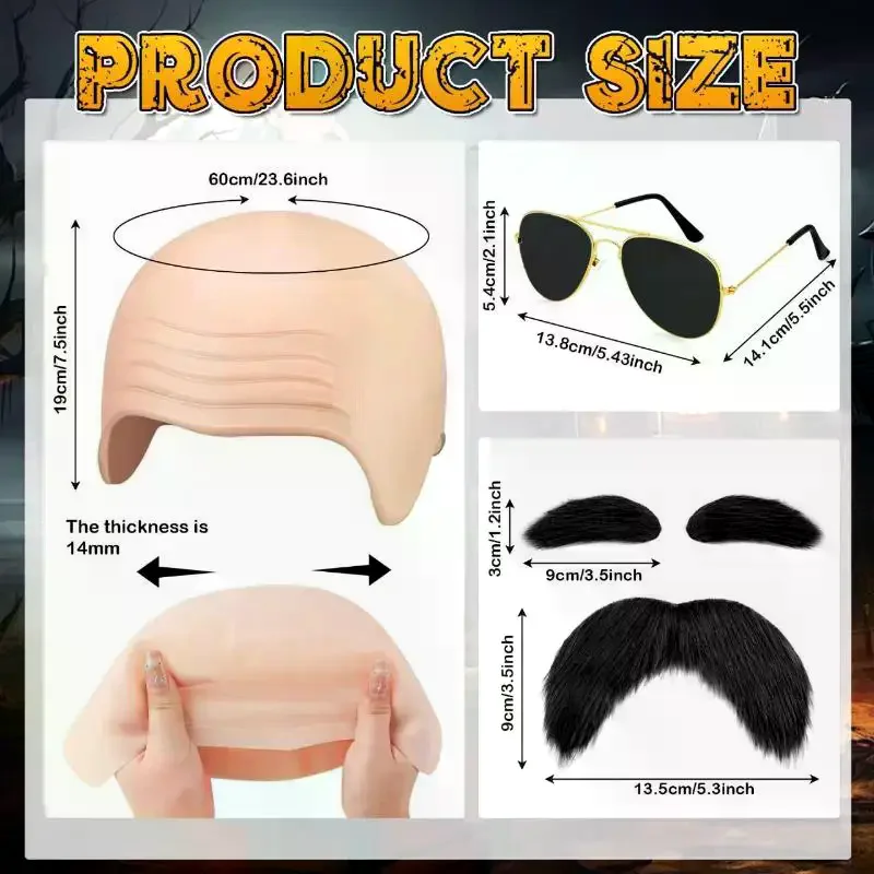 1 Set Fashionable Latex Makeup Bald Cosplay Hat Nylon Latex Bald Caps Simulation Design Thick Material Halloween Skull Wig Cap