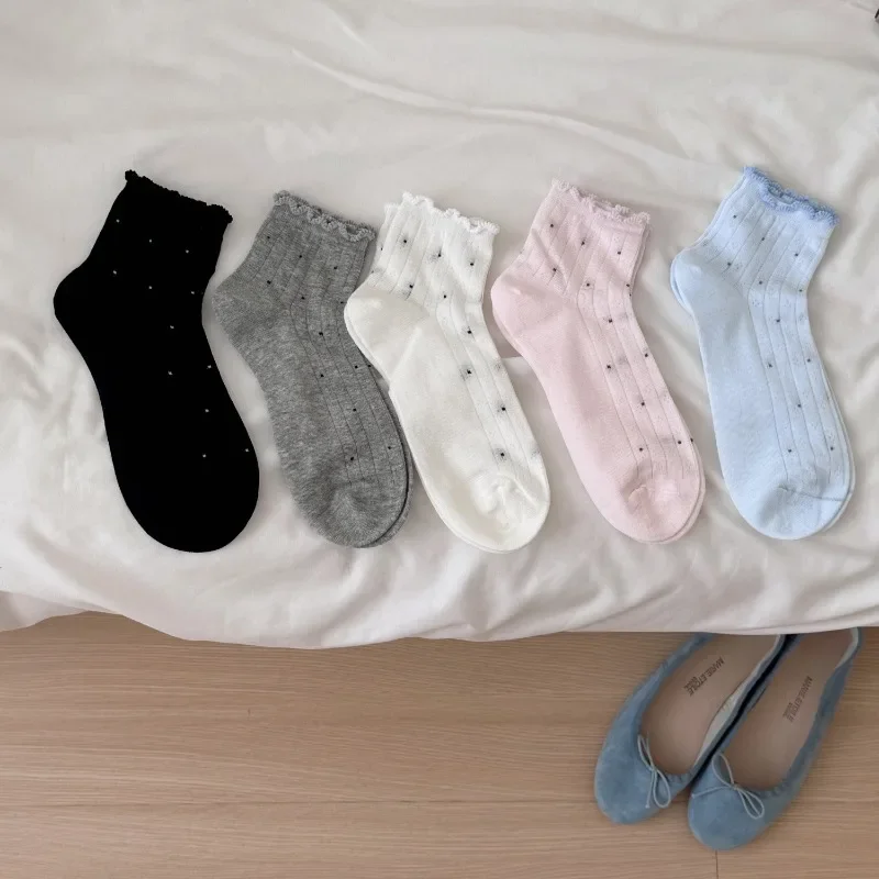 SP & CITY الصيف البولكا نقطة الدانتيل الجوارب القصيرة فتاة حلوة كشكش جوارب قطنية المرأة عادية القطن رقيقة تنفس العظم الجوارب