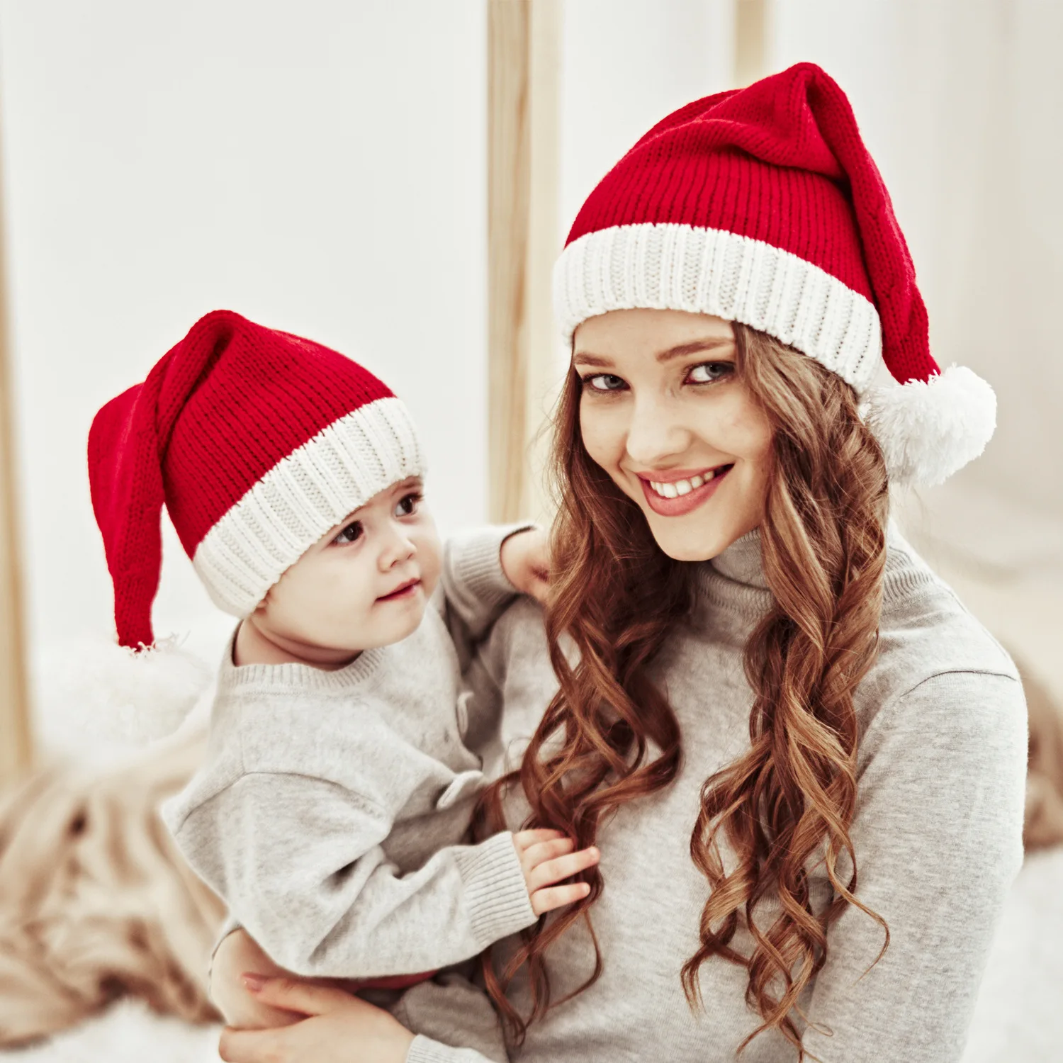 Christmas Santa Hat Parent Child Matching Knit Beanie Warm Cozy Thick Soft Winter Party Costume Photo Prop for Family