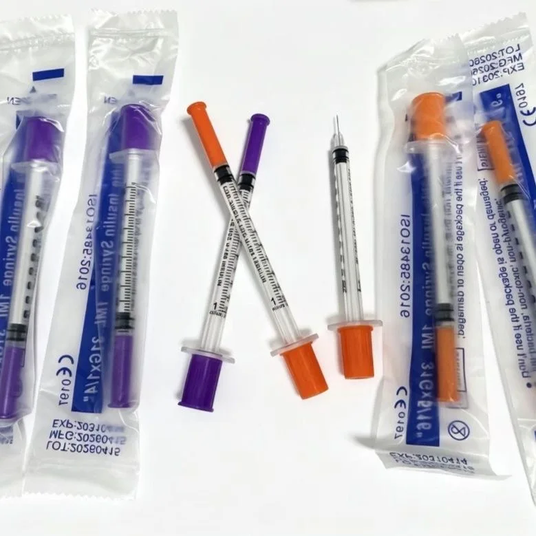Seringa de Insulina Rosa Roxa 0.3ml 0.5ml 1ml para Uso Humano e Veterinário