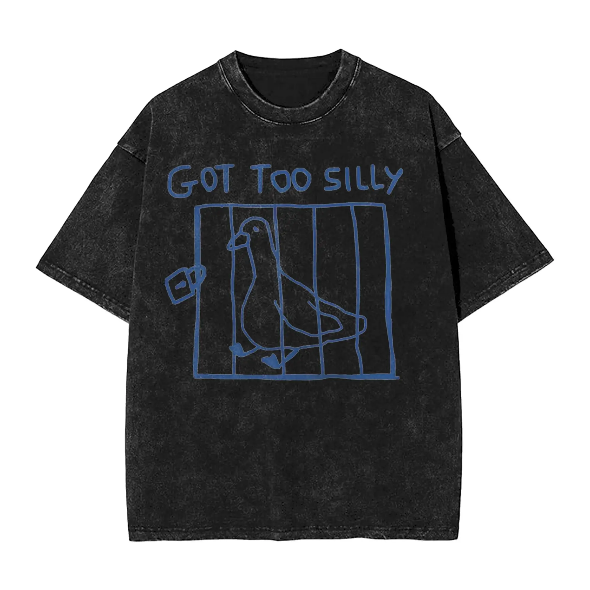 Washed T Shirt Goose Got Too Silly Meme Hip Hop Fashion T-Shirt Street  Streetwear 100% Cotton Summer Tops Tees Men Women