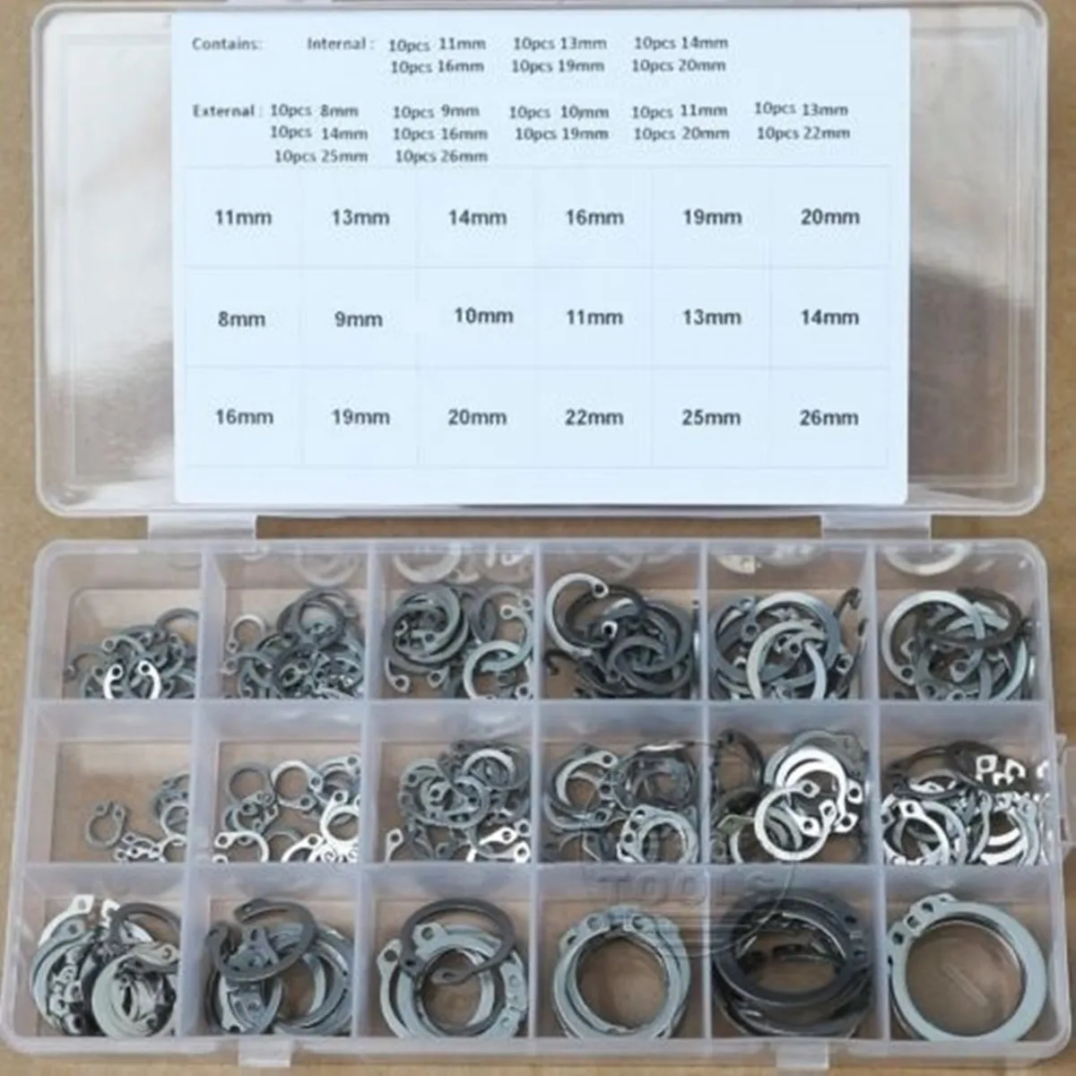 

180Pcs 8mm - 26mm 304 Stainless Steel Circlip Retaining Ring Snap Ring Kit