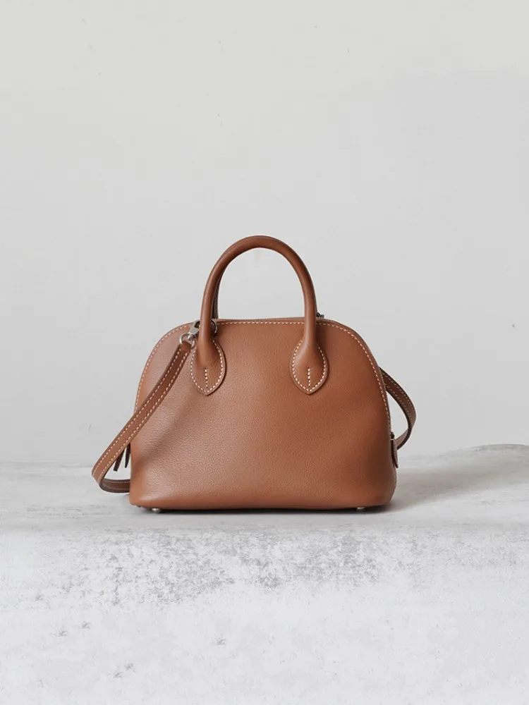 Retro Women Office Shell Shaped Crocodile Pattern Casual Elegant Ladies Genuine Leather Satchels Shoulder Underarm Crossbody Bag