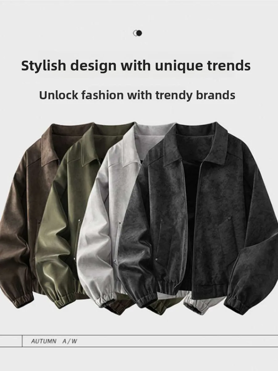 

Loose PU Leather Jaet for Men And Women Casual Large Size Trendy Outerwear Autumn New Sle Five Sve Length Other Material