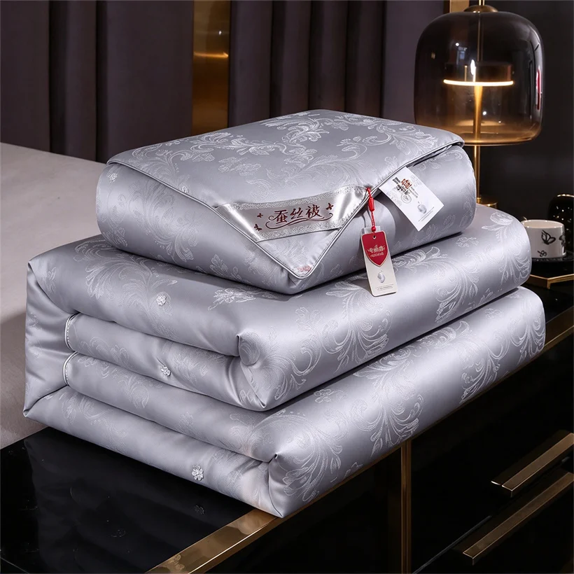 Handmade Mulberry Silk Quilt Autumn Winter Silk Comforter Jacquard Cotton Shell Duvet Spring Summer Blanket Single Queen Size