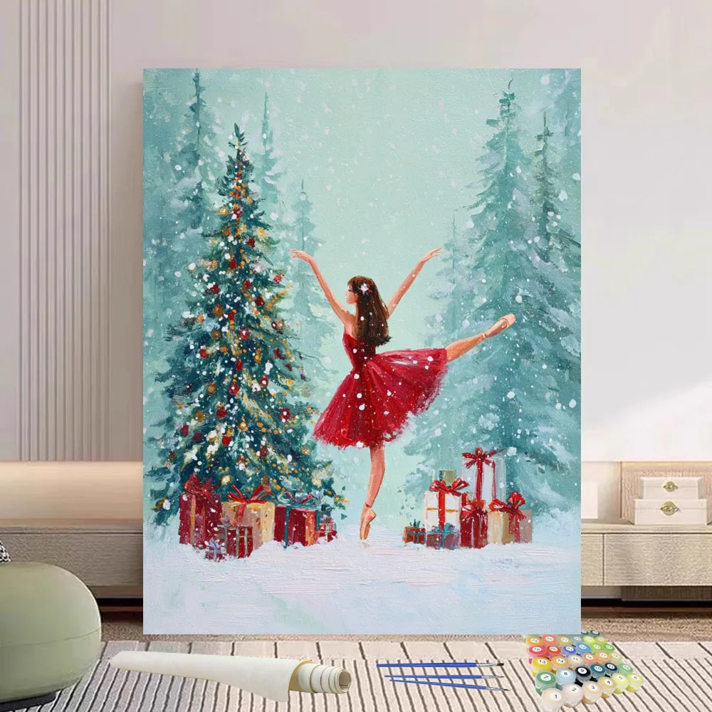

Painting By Numbers The girl dancing in the snow DIY Hand Painted Oil Painting Canvas Colouring Unique Gift Home Decorate